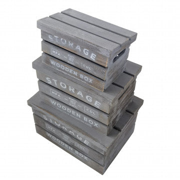 Set 3 cassette in legno grigio: grande 42x31x24, media 36x25x20, piccola 30x19x16