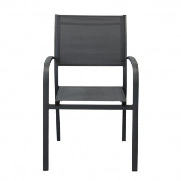 Poltrona struttura alluminio verniciato, seduta textilene, 56x65x87 cm