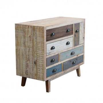 Mobile con 6 cassetti e 1 anta, legno colorato, 90x40x75 cm