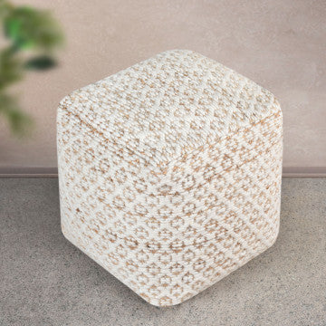 Pouf quadrato in lana e juta, cm 40x40x40, colore avorio