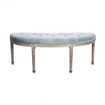 Panca in legno con seduta in velluto grigio, 125x45x48 cm