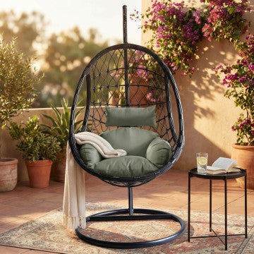Dondolo con struttura metallo tortora e seduta wicker grigio bianco