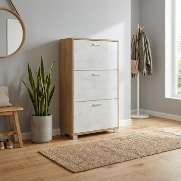 Scarpiera 3 ante MDF 70x29x118 cm colore noce stelvio e ossido