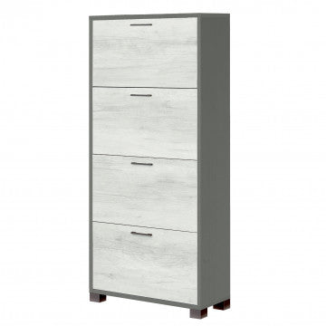 Scarpiera 4 ante in MDF, 70x29x151 cm, colore titanio e quercia