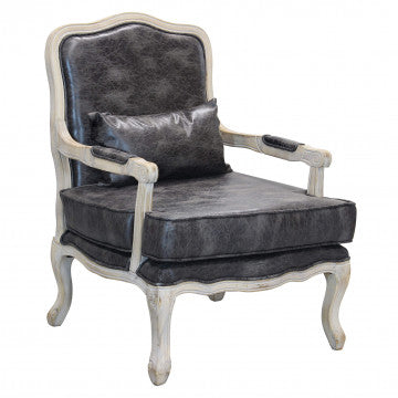 Poltrona in ecopelle vintage grigio scuro, legno, 64x72x92 cm