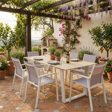 Tavolo 160x90 con piano in pietra sinterizzata e struttura alluminio