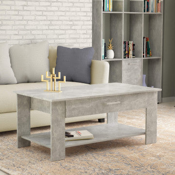 Tavolino salotto in truciolare bilaminato grigio effetto cemento 110x60x44