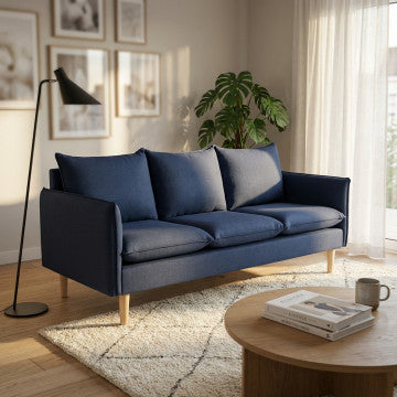 Divano 3 posti in tessuto con gambe in legno, 188x84x51 cm