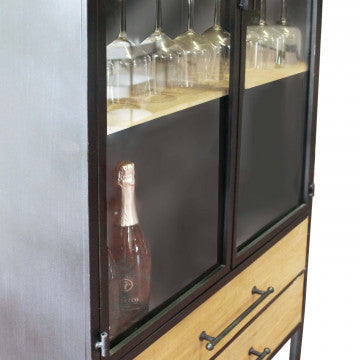 Mobile due ante due ripiani due cassetti legno acciaio 81,5x40x180 cm