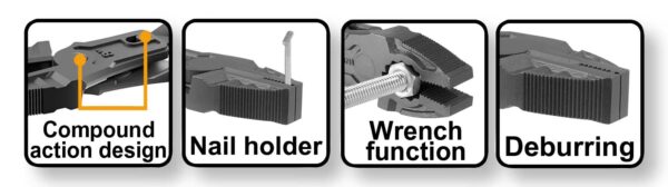 Pinza 180mm – Azione Combinata, Portachiodi, Impugnatura Ergonomica