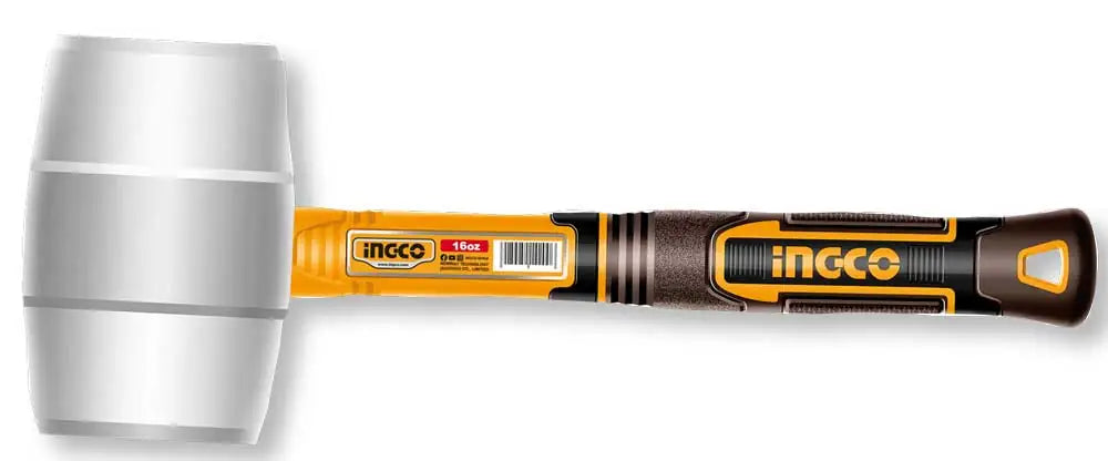 Martello con Testa in Gomma Bianca 220g Manico in Vetroresina Ingco