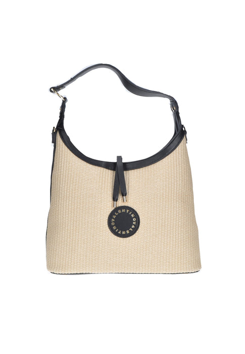 Valentino Bags Borsa a Spalla Saylor in Raffia ed Ecopelle con Chiusura a Cerniera e Tracolla in Ecopelle 32x26x12 cm