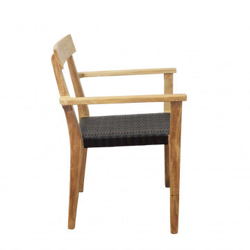 Poltrona impilabile in teak e corda, dimensioni 65x52x80 cm