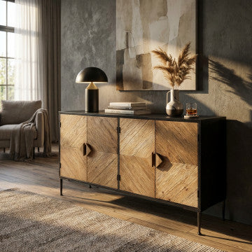 Mobile Derek in metallo e legno, dimensioni 147 x 44 x 85 cm