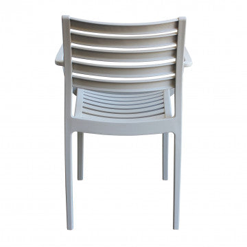 Retro della poltrona Eveline grigio chiaro in polipropilene, con struttura resistente. Dimensioni: 58.5x55.2x84cm.