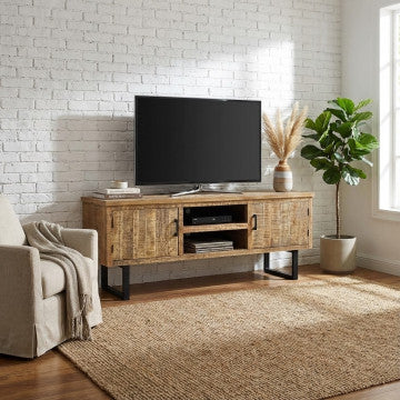 Porta TV con 2 ante e 2 cassetti, gambe metallo nero, 160x45x60 cm