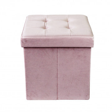 Pouf contenitore quadrato in velluto, 38x38x38 cm, colore rosa