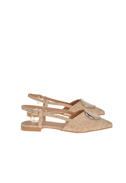 Decollete Aperto Dietro Mika Tessuto con Cinturino Applicazioni in Metallo Sottopiede Imbottito Pelle Tacco 2 cm