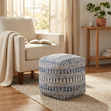 Pouf quadrato in cotone e lana avorio 40x40x40 cm