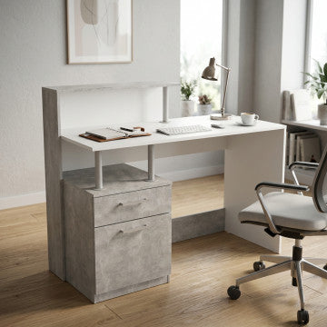 Scrivania in truciolare bilaminato bianco e grigio effetto cemento