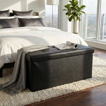 Pouf contenitore rettangolare in ecopelle, 76x38x38 cm, rosa pallido