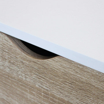 Mobile in legno bianco e naturale con 2 ante e 3 cassetti
