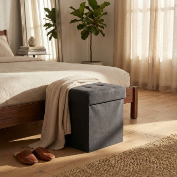 Pouf contenitore quadrato in tessuto nero 38x38x40 cm