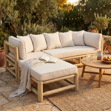 Divano in teak con chaise longue e cuscini removibili