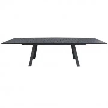Tavolo Zante taupe con 12 sedie coordinate su terrazza, perfetto per arredare spazi esterni con stile.