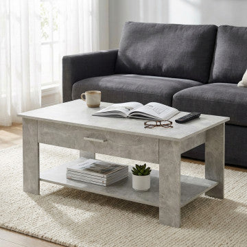 Tavolino salotto in truciolare bilaminato grigio effetto cemento 110x60x44