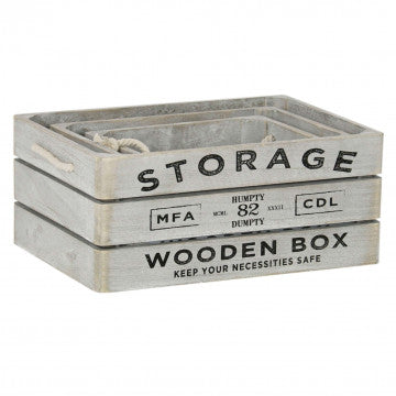 Set 3 cassette in legno paulonia grigio decorate, misure 35x25x15 cm