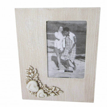 Portafoto rettangolare in MDF con decoro, colore tortora e bianco, 18x23 cm
