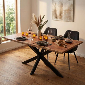 Tavolo in acacia e metallo dimensioni 180x90x77 cm struttura robusta