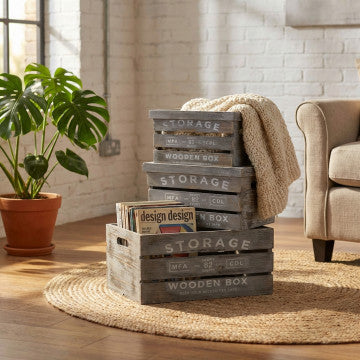 Set 3 cassette in legno grigio: grande 42x31x24, media 36x25x20, piccola 30x19x16