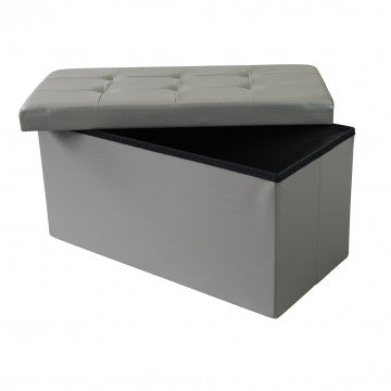 Pouf contenitore rettangolare in ecopelle grigia 76x38x38 cm