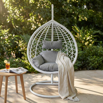 Dondolo con struttura metallo tortora e seduta wicker grigio, bianco o naturale