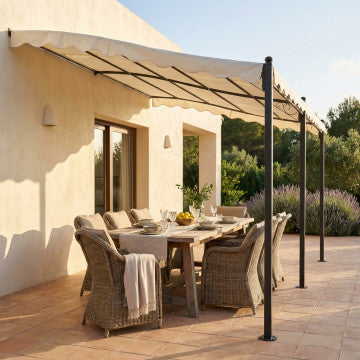 Gazebo pergola addossato 3x4 m telo poliestere 180 gr struttura acciaio
