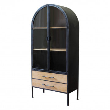 Mobile due ante due ripiani due cassetti legno acciaio 81,5x40x180 cm