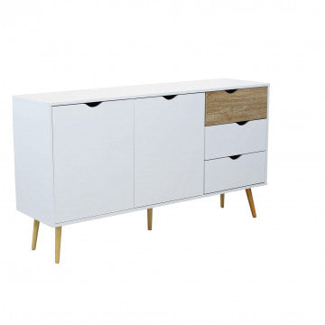 Mobile in legno bianco e naturale con 2 ante e 3 cassetti