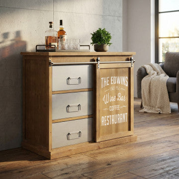 Mobile Ellery in metallo e legno, dimensioni 89x42,5x76,8 cm