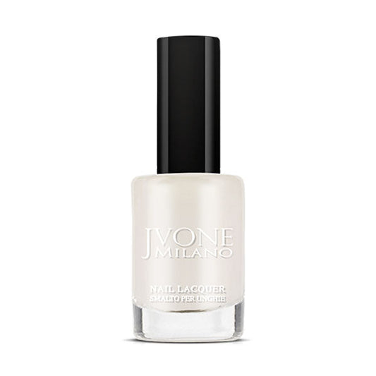 Smalto unghie bianco latte JVONE SMALTO 01 BIANCOLATTE 11 ML con finish lucido e asciugatura rapida, bottiglia con smalto opaco e pennellino nero