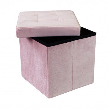Pouf contenitore quadrato in velluto, 38x38x38 cm, colore rosa