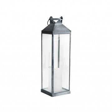 Lanterna piccola in metallo e vetro grigio 11x11x36,5 cm