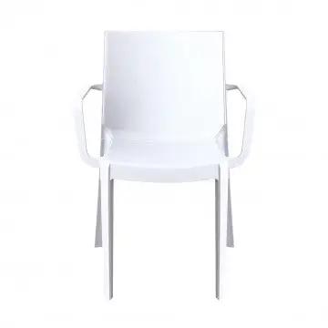Vista frontale della poltrona Victoria in polipropilene bianco, ideale per arredamento moderno da esterno.