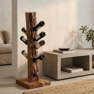 Porta bottiglie in legno di teak, dimensioni 30x30x80 cm, colore marrone