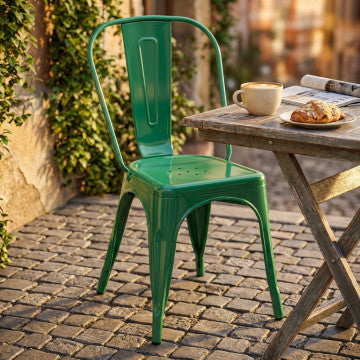 Sedia in metallo verde, seduta e struttura, 35x45x85 cm, 4 kg