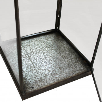 Lanterna metallo e vetro struttura alta con base quadrata 68 cm