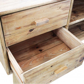 Mobile con 2 ripiani e 2 cassetti in legno di pino riciclato 90x40x55 cm