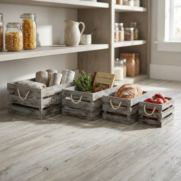 Set 4 cassette legno paulonia grigie dimensioni varie decorate