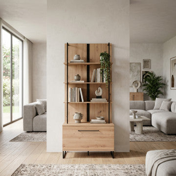 Vetrina in truciolare bilaminato e metallo, rovere chiaro, 85x42x191,5 cm